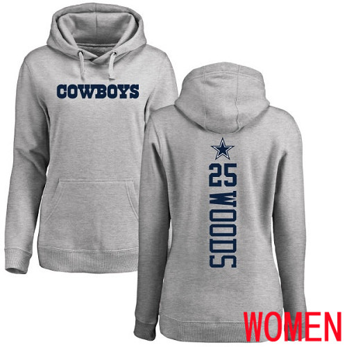 Women Dallas Cowboys Ash Xavier Woods Backer #25 Pullover NFL Hoodie Sweatshirts->women nfl jersey->Women Jersey